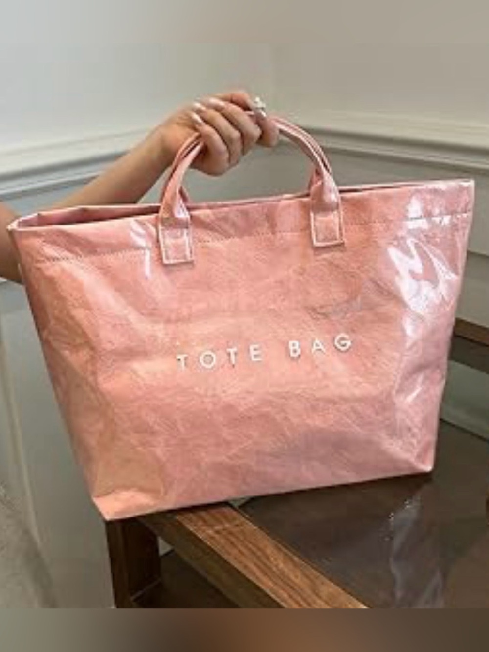 Pink Vinyl Tote Bag - Everyday Carryall